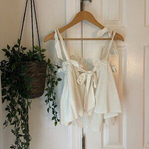 Milkmaid Style Square Neck Top with Ruffle Detail | Size S/M